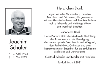 Traueranzeige von Joachim Schäfer von FZ