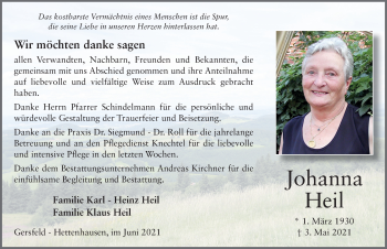 Traueranzeige von Johanna Heil von FZ