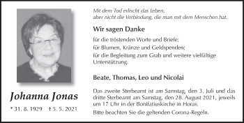 Traueranzeige von Johanna Jonas von FZ