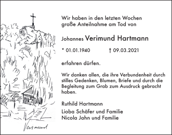 Traueranzeige von Johannes Verimund Hartmann von FZ