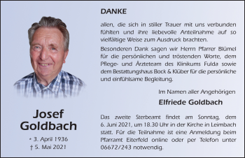 Traueranzeige von Josef Goldbach von FZ