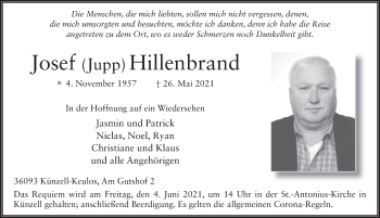 Traueranzeige von Josef Hillenbrand von FZ