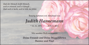 Traueranzeige von Judith Hannemann von FZ