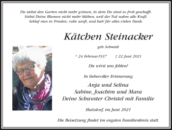 Traueranzeige von Kätchen Steinacker von FZ