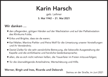 Traueranzeige von Karin Harsch von FZ