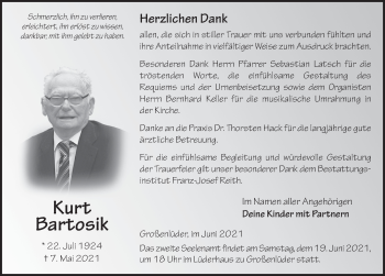 Traueranzeige von Kurt Bartosik von FZ