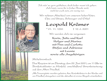 Traueranzeige von Leopold Krämer von FZ