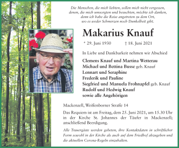Traueranzeige von Makarius Knauf von FZ