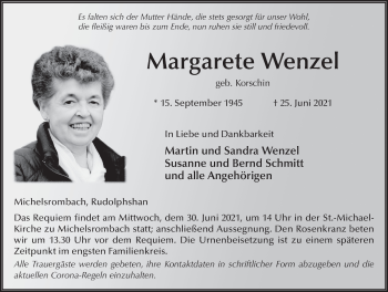 Traueranzeige von Margarete Wenzel von FZ