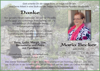 Traueranzeige von Maria Becker von FZ