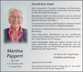 Traueranzeige von Martina Pappert von FZ