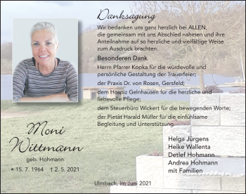 Traueranzeige von Moni Wittmann von FZ