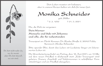Traueranzeige von Monika Schneider von FZ