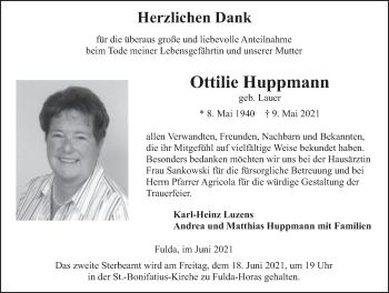 Traueranzeige von Ottilie Huppmann von FZ