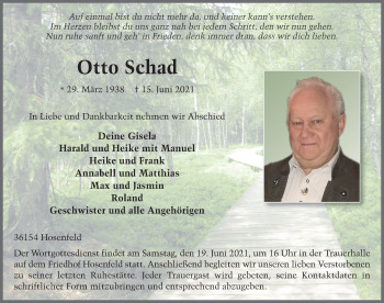Traueranzeige von Otto Schad von FZ