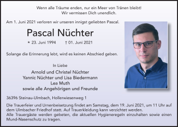 Traueranzeige von Pascal Nüchter von FZ