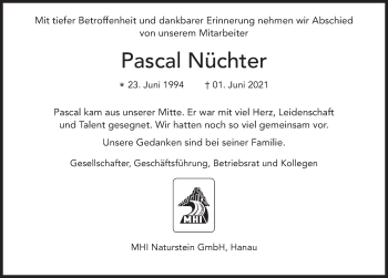 Traueranzeige von Pascal Nüchter von FZ