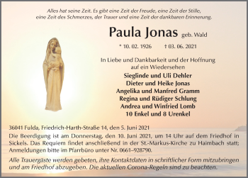 Traueranzeige von Paula Jonas von FZ