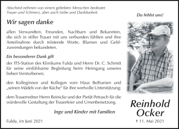 Traueranzeige von Reinhold Ocker von FZ