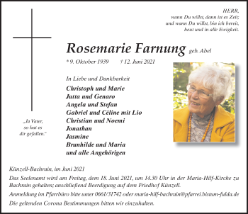 Traueranzeige von Rosemarie Farnung von FZ