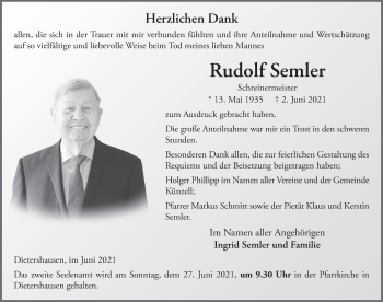 Traueranzeige von Rudolf Semler von FZ