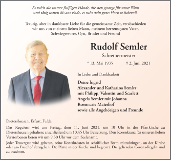 Traueranzeige von Rudolf Semler von FZ