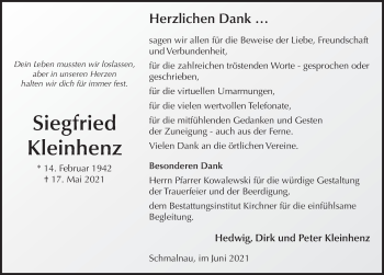 Traueranzeige von Siegfried Kleinhenz von FZ