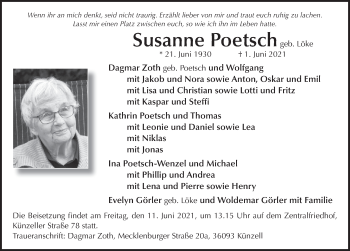 Traueranzeige von Susanne Poetsch von FZ