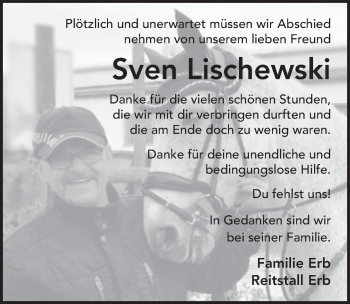 Traueranzeige von Sven Lischewski von FZ