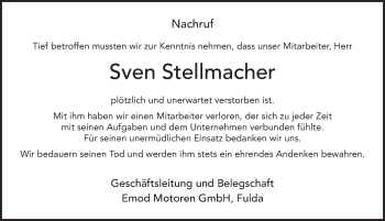 Traueranzeige von Sven Stellmacher von FZ