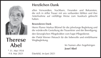 Traueranzeige von Therese Abel von FZ