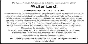 Traueranzeige von Walter Lerch von FZ