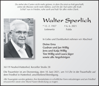Traueranzeige von Walter Sperlich von FZ