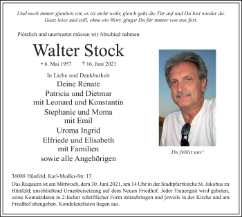 Traueranzeige von Walter Stock von FZ