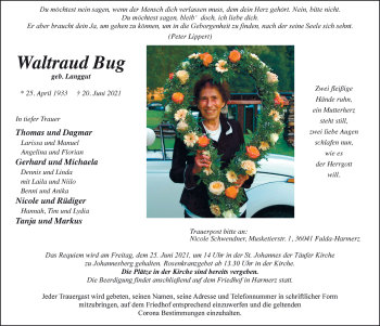 Traueranzeige von Waltraud Bug von FZ