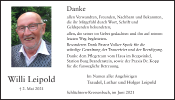 Traueranzeige von Willi Leipold von FZ