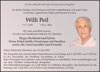 Traueranzeige von Willi Peil von FZ