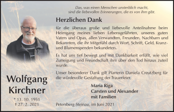 Traueranzeige von Wolfgang Kirchner von FZ