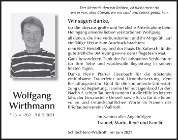 Traueranzeige von Wolfgang Wirthmann von FZ
