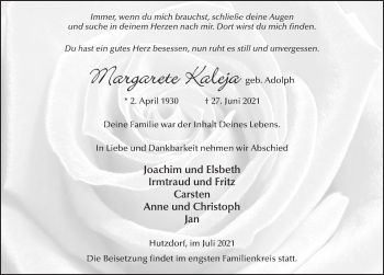 Traueranzeige von Margarete Kaleja von FZ