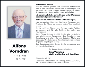 Traueranzeige von Alfons Vorndran von FZ