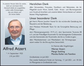 Traueranzeige von Alfred Atzert von FZ