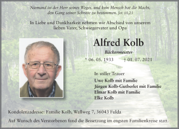 Traueranzeige von Alfred Kolb von FZ