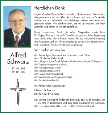 Traueranzeige von Alfred Schwarz von FZ