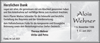Traueranzeige von Alois Wehner von FZ