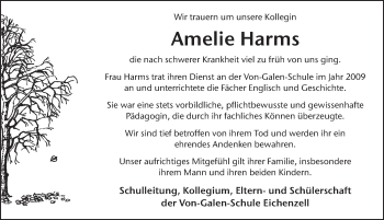 Traueranzeige von Amelie Harms von FZ