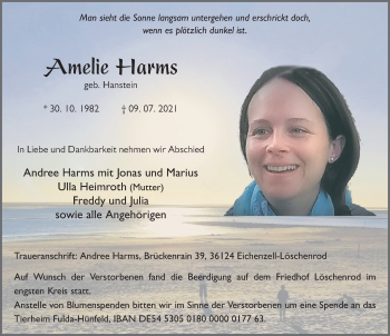 Traueranzeige von Amelie Harms von FZ