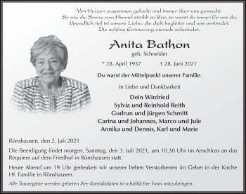 Traueranzeige von Anita Bathon von FZ