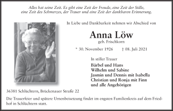 Traueranzeige von Anna Löw von FZ