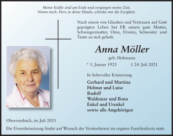 Traueranzeige von Anna Möller von FZ